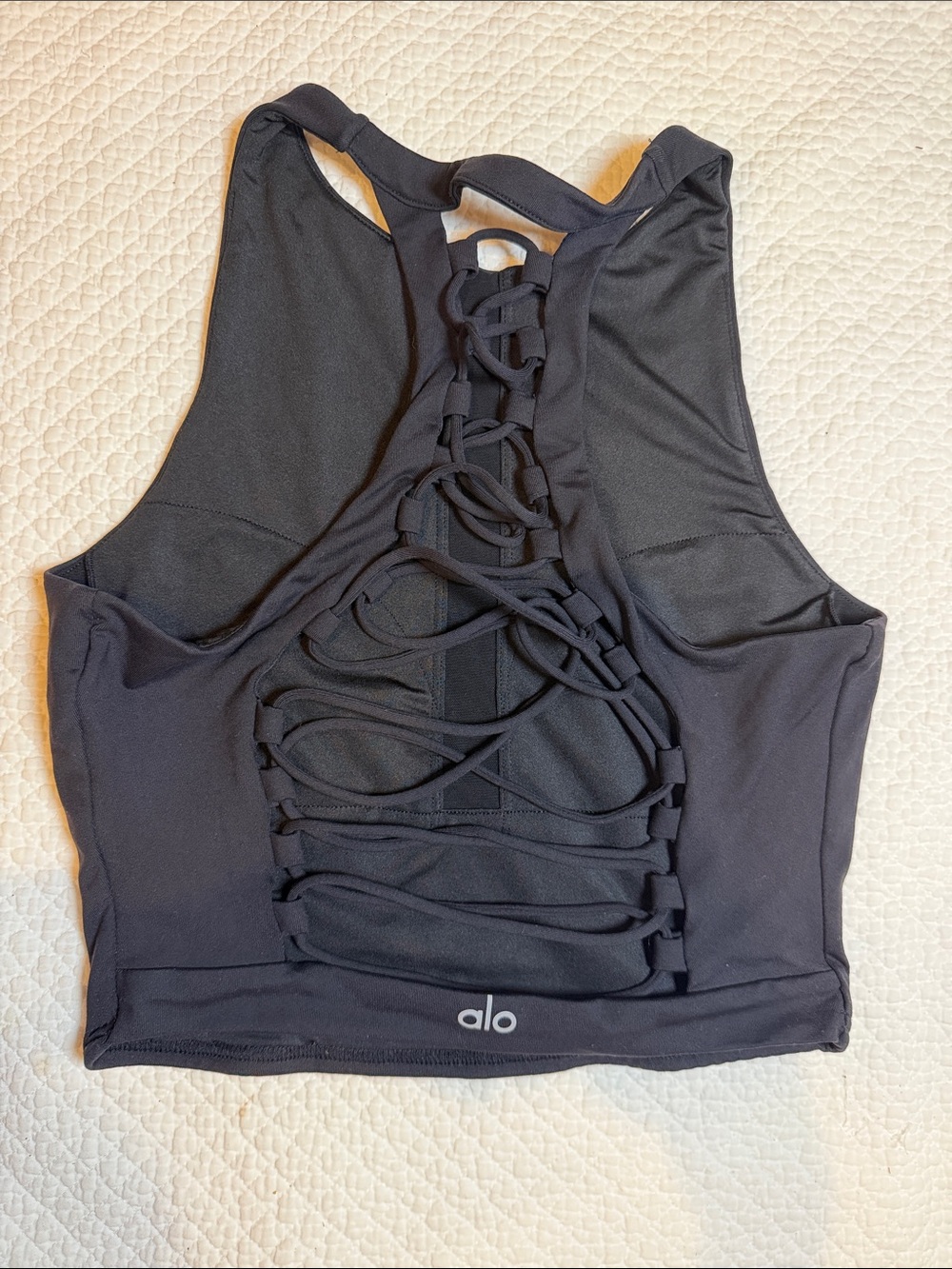 ALO Yoga Black Lattice-Back Sports Bra Corset back Tank Medium